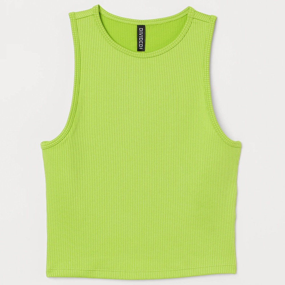 2/15$ 🍒 NWT H&M Lime Green Ribbed Tank Top Sleeveless Crew Neck Size XS